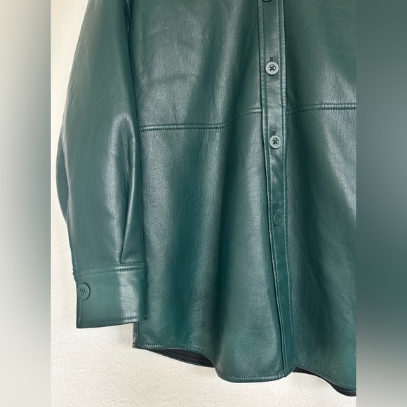 Babaton Aritzia Forest Green Pelli Faux Leather Vegan Button Down Shirt Jacket - Picture 6 of 12